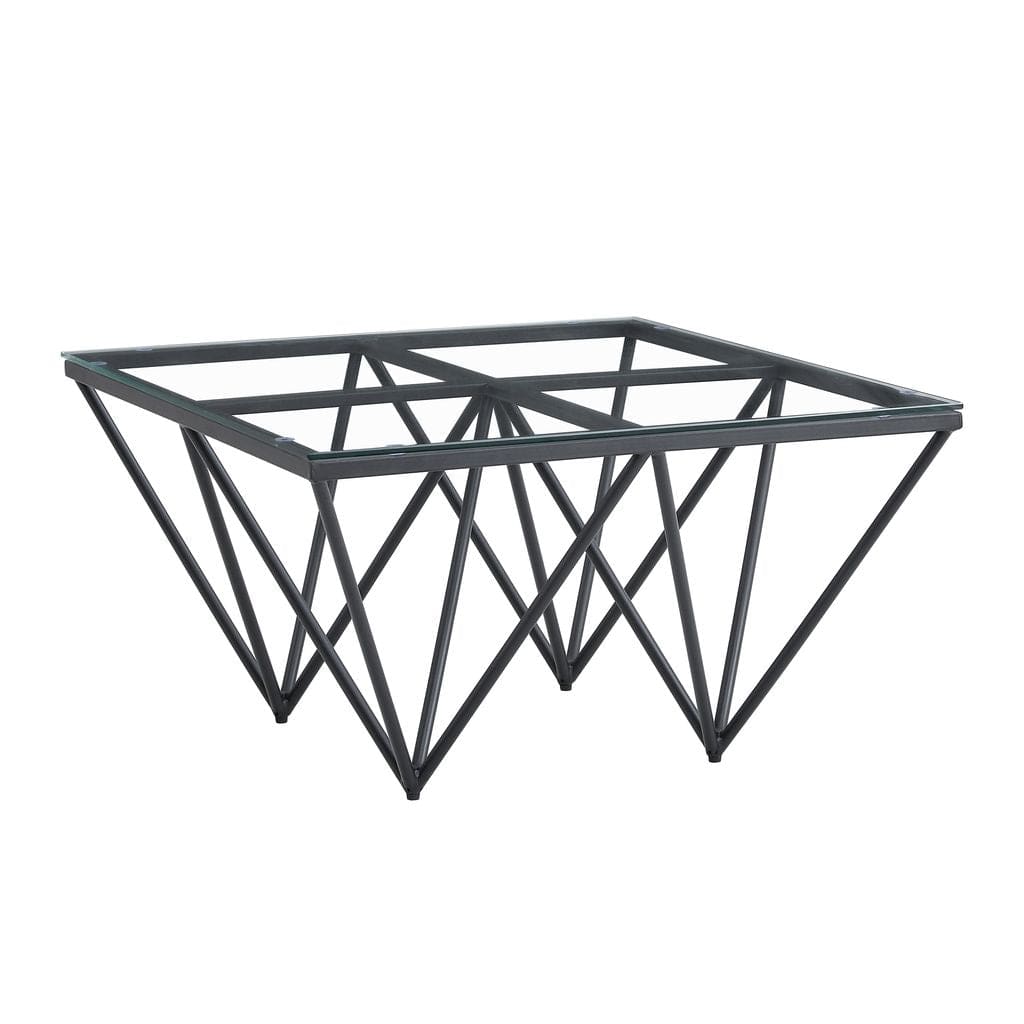 Table Basse carré GIZE pied métal noir et plateau en verre 80x80 cm