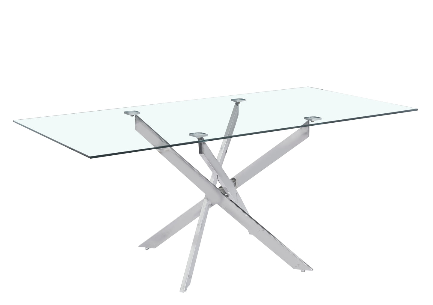 Table Repas JESSICA XXL Chrome et plateau en verre 180 cm 6 à 8 couverts