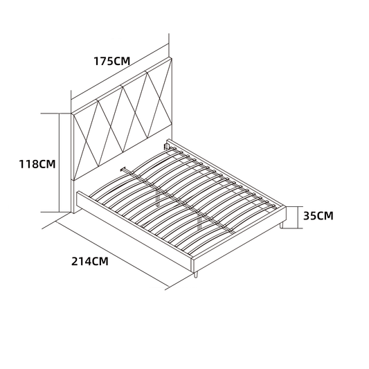 LIT DOUBLE SQUARE PIED BOIS SIMILICUIR GRIS 160X200CM