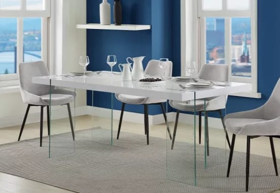 TABLE A MANGER LAQUEE PIED EN VERRE 150x90x75 cm