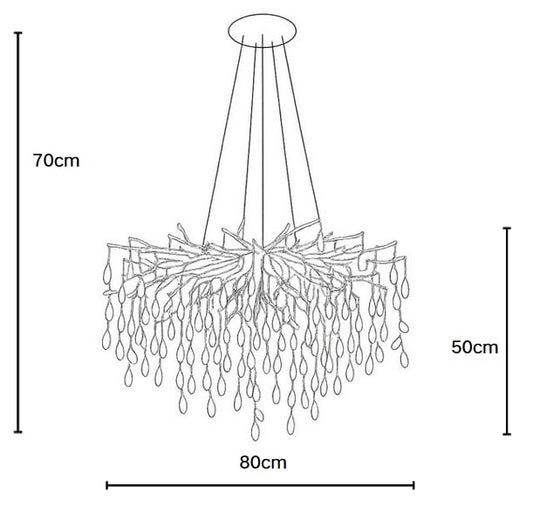 LUSTRE NIDOYA DORE EN CRISTAL AVEC CABLES REGLABLES 12 AMPOULES LED E14 INCLUS 12W, 220V, CLASSE IP 20