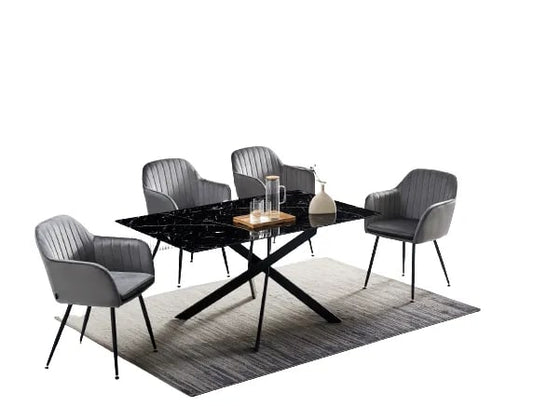 Table Repas JESSICA XXL Métal noir et plateau en verre 180 cm 6 à 8 couverts