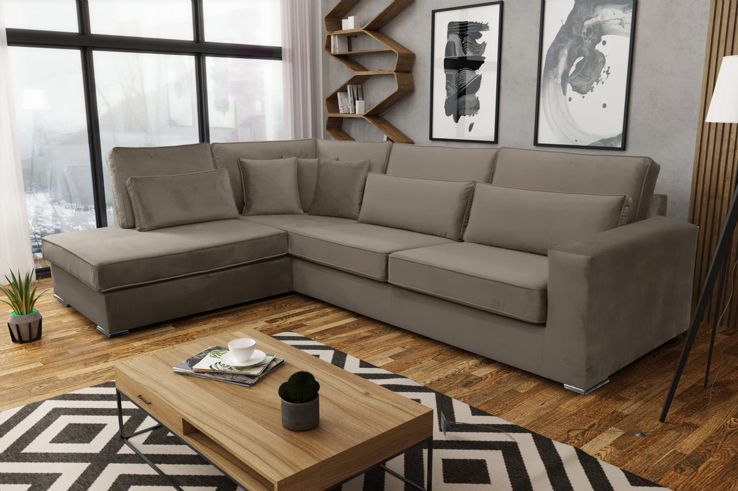 CANAPE BRISTOL ANGLE GAUCHE VELOURS MOKA 316x230cm