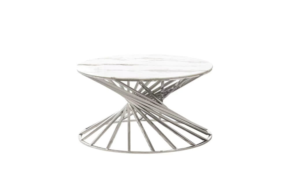 Table basse ronde NAUTILUS chromé plateau verre D80 cm