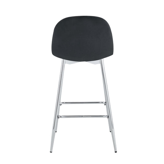 TABOURET DE BAR SCANDINAVE PIED CHROME VELOURS NOIR