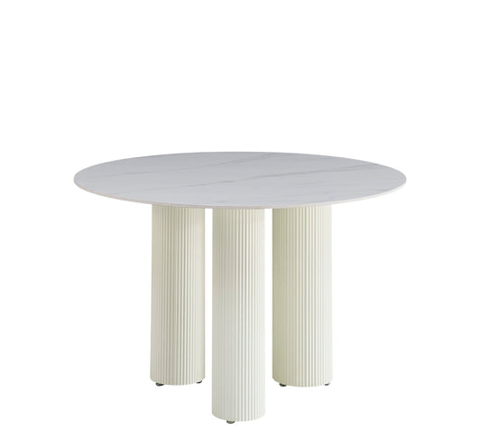 TABLE REPAS ANAÏS PIEDS BEIGE PLATEAU CERAMIQUE MARBRE BLANC 120CM