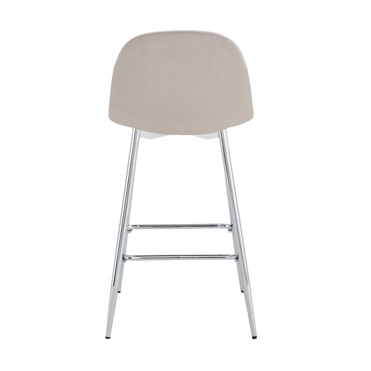 TABOURET DE BAR SCANDINAVE PIED CHROME VELOURS TAUPE