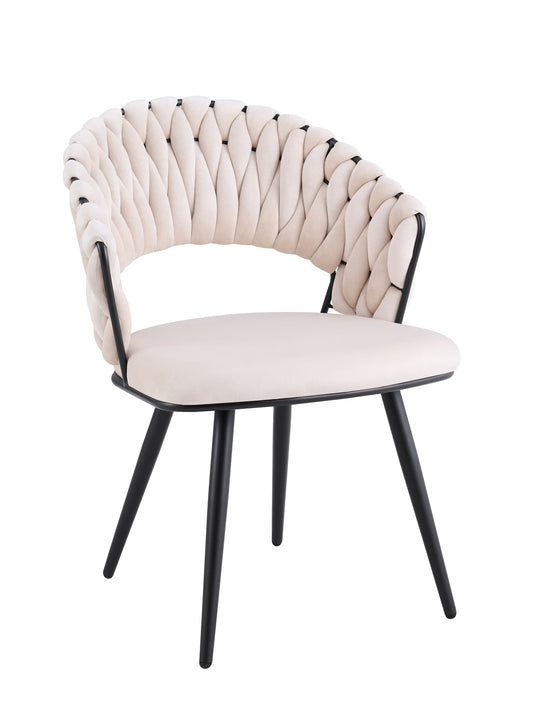 CHAISE CAROLINA PIEDS METAL NOIR VELOURS BEIGE