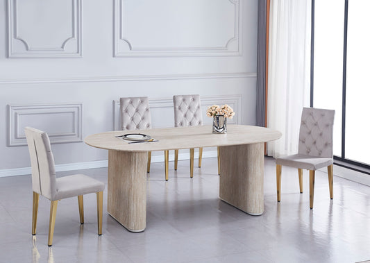 TABLE A MANGER ROXANNE PLATEAU BEIGE PIED BEIGE 200x100x75CM