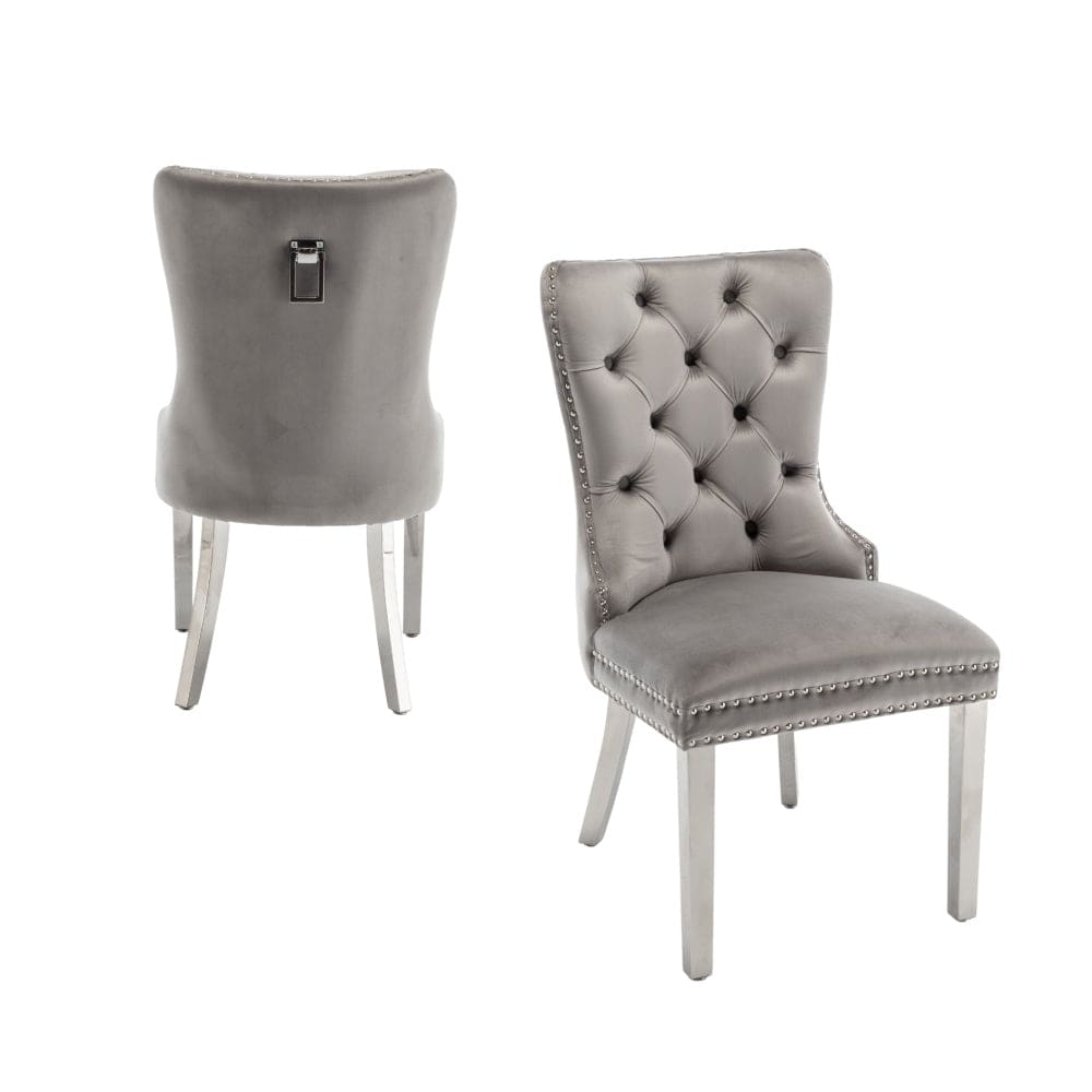 Lot de 2 chaises POIGNEE Clouté en velours pied chromé