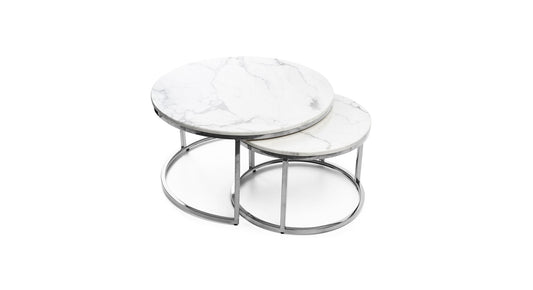 TABLE BASSE GIGOGNE CHROME MARBRE BLANC 80x45 cm