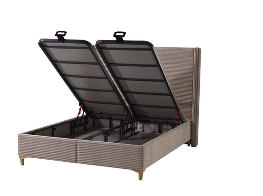 LIT COFFRE VENUS COTELE TAUPE 160X200CM