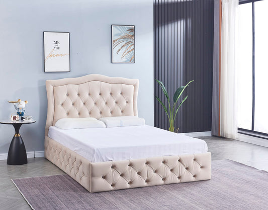 CADRE DE LIT TREND 160x200 VELOURS BEIGE VENDU SANS SOMMIER