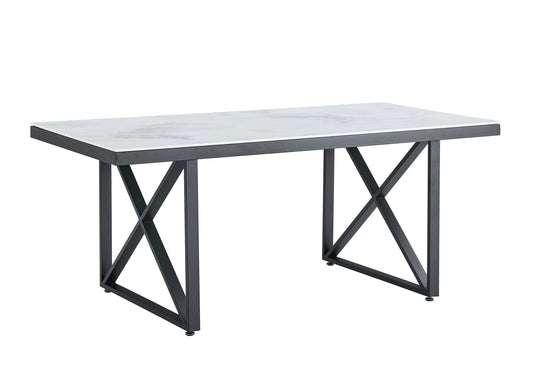 TABLE REPAS LEVANTO METAL NOIR MARBRE BEIGE 180x90x75 cm