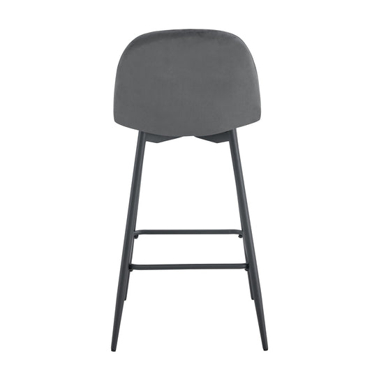TABOURET DE BAR SCANDINAVE PIED METAL NOIR VELOURS ANTHRACITE