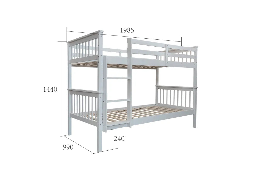 LIT SUPERPOSE BATNA EN BOIS 1+1 BLANC 90X190cm