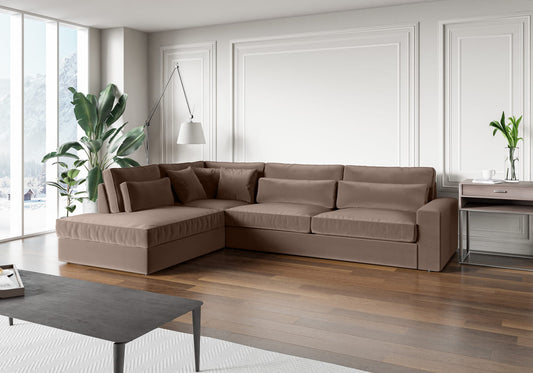 CANAPE LE BRISTOLA ANGLE GAUCHE VELOURS MOKA 315X230cm