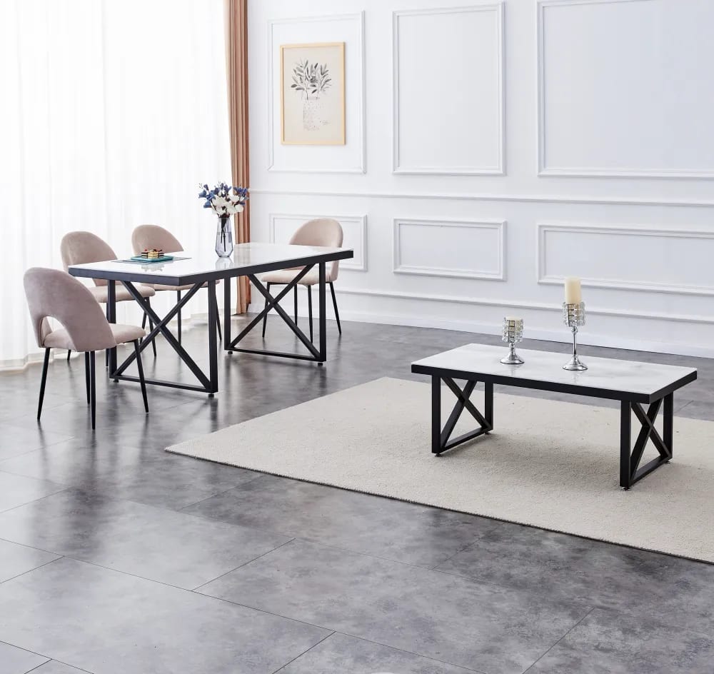 Table basse Deluxe LEVANTO structure métal noir plateau en verre 120x60 cm