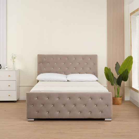 LIT PRESTIGE CAPITONNE AVEC DIAMANT VELOURS MOKA 140X190 cm