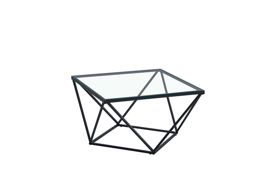 TABLE BASSE ALINA METAL NOIR VERRE TRANSPARENT 80X80X45CM