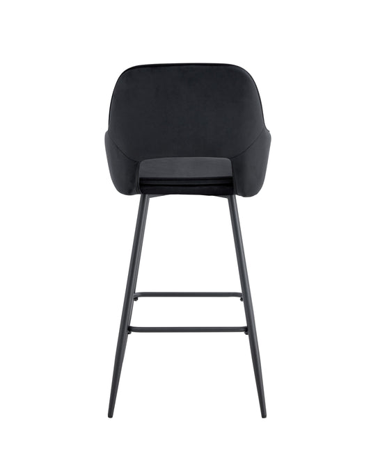 TABOURET DE BAR ATHENA PIED METAL NOIR VELOURS NOIR