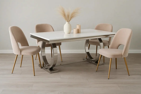 TABLE REPAS OMEGA CHROME BLANC DE BLANC 180X90CM