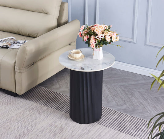 GUERIDON VALMY PIEDS NOIR PLATEAU CERAMIQUE MARBRE GRIS 50cm diametre