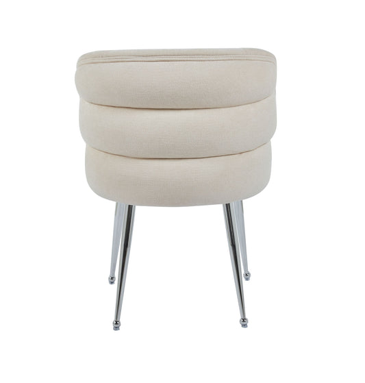 CHAISE SACHA PIEDS CHROME ASSISE ECRU TISSU EFFET LIN