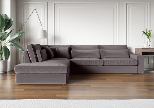 CANAPE LE BRISTOLA ANGLE GAUCHE VELOURS GRIS 315X230cm
