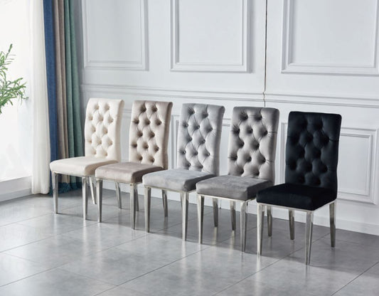 CHAISE NEVADA CAPITONNE AVEC BOUTONS CHROME VELOURS NOIR