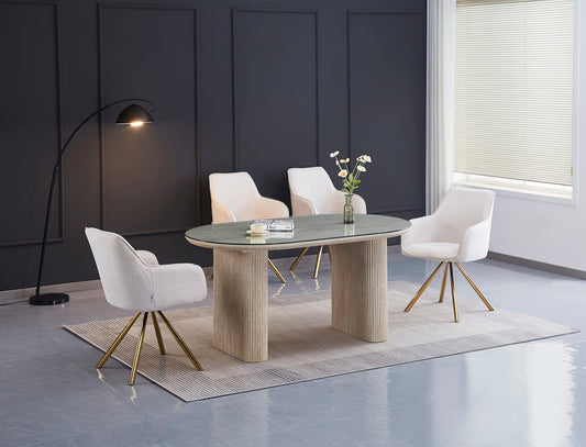 CHAISE AVEC ACCOUDOIR LOLA PIED GOLD TISSU ECRU