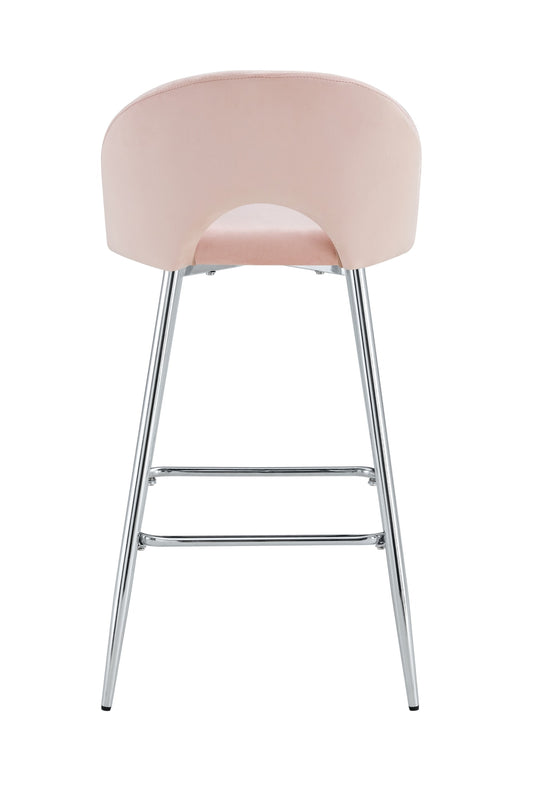 TABOURET DE BAR TEDDY PIED CHROME VELOURS ROSE