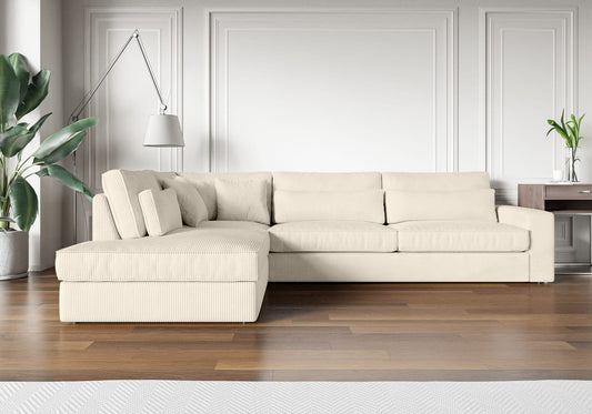 CANAPE BRISTOL ANGLE GAUCHE COTELE BLANC BEIGE 315x230cm