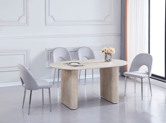 TABLE A MANGER ROXANNE PLATEAU BEIGE PIED BEIGE 160X90X75CM