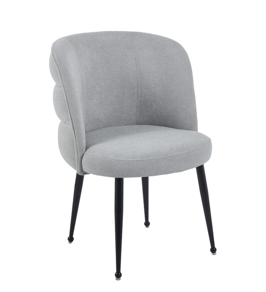 CHAISE SACHA PIEDS METAL NOIR ASSISE GRIS TISSU EFFET LIN