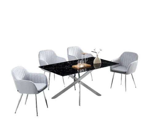 Table Repas JESSICA XXL Chrome et plateau en verre 180 cm 6 à 8 couverts