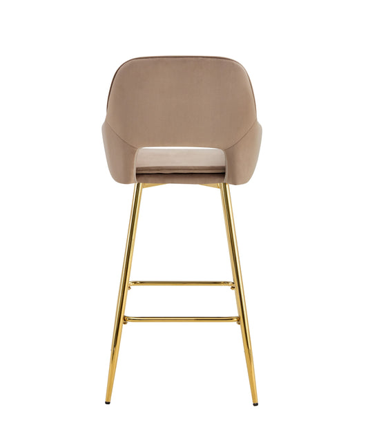 TABOURET DE BAR ATHENA PIED GOLD VELOURS TAUPE