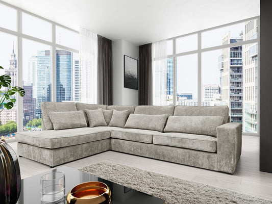 CANAPE BRISTOL ANGLE GAUCHE COTELE ECRU 316x230cm