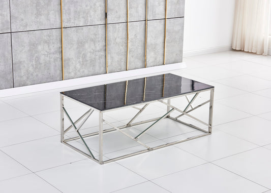 TABLE BASSE GEOMAG CHROME MARBRE NOIR 120X60X45