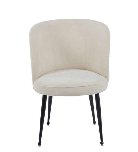 CHAISE SACHA PIEDS METAL NOIR ASSISE ECRU TISSU EFFET LIN