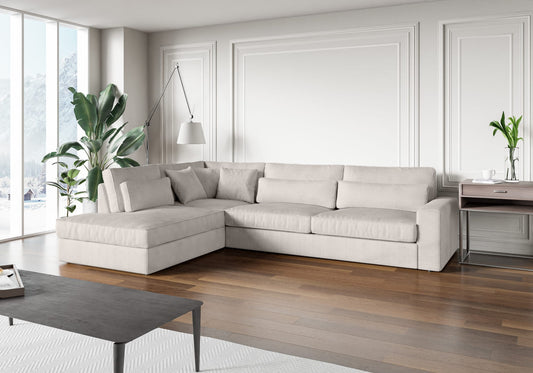 CANAPE LE BRISTOLA ANGLE GAUCHE COTELE ECRU 315X230cm