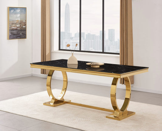 TABLE REPAS OMEGA GOLD MARBRE NOIR 180X90CM