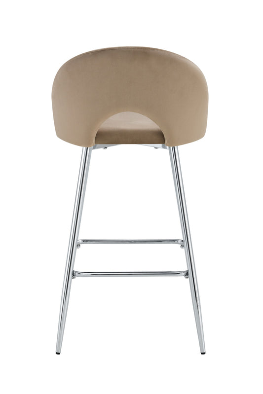 TABOURET DE BAR TEDDY PIED CHROME VELOURS TAUPE