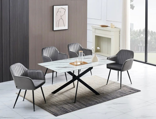 Table Repas JESSICA XXL Métal noir et plateau en verre 180 cm 6 à 8 couverts