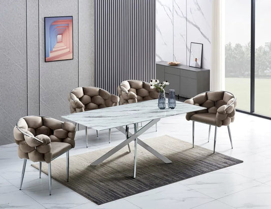 Table Repas JESSICA XXL Chrome et plateau en verre 180 cm 6 à 8 couverts