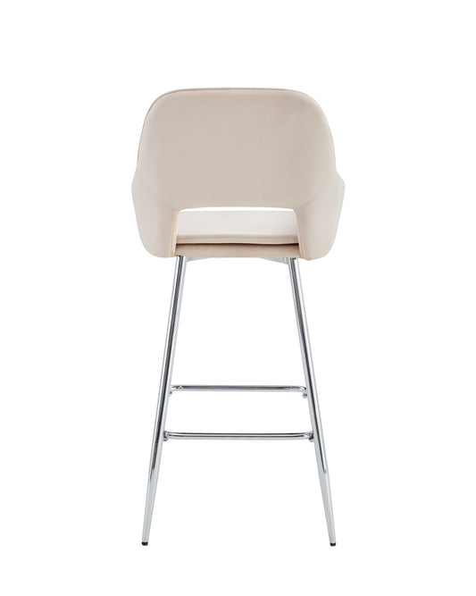 TABOURET DE BAR ATHENA PIED CHROME VELOURS BEIGE