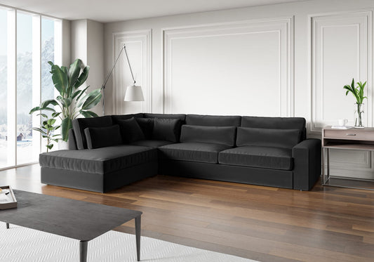CANAPE LE BRISTOLA ANGLE GAUCHE VELOURS ANTHRACITE 315X230cm