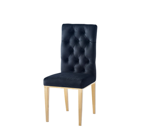 CHAISE NEVADA CAPITONNE AVEC BOUTONS GOLD VELOURS NOIR