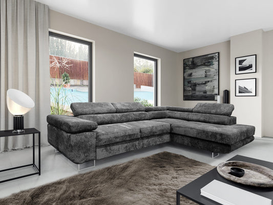 CANAPE TOULOUSE ANGLE DROIT COTELE GRIS 275x202cm