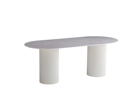 TABLE A MANGER SALMA XXL PIED BEIGE PLATEAU CERAMIQUE MARBRE BEIGE 90X200X75cm